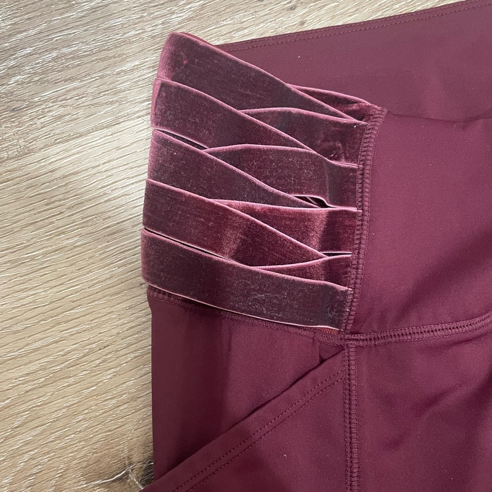 FP Movement Wonderstruck Velvet Criss Cross Leggings Maroon - Picture 8 of 9